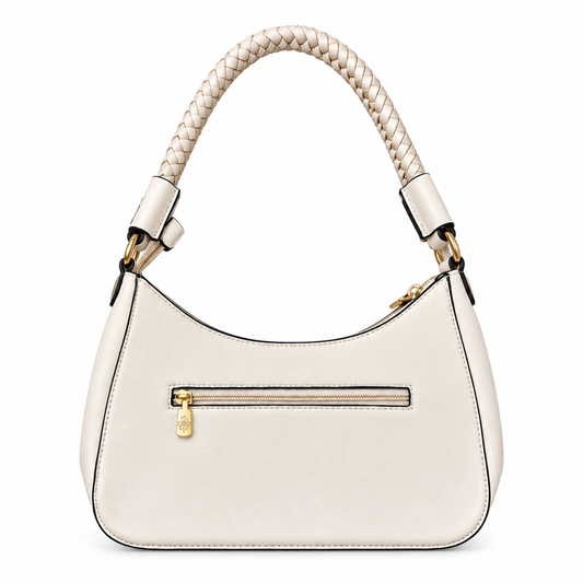 Bolso Hobo Estructurado para Mujer con Asa Trenzada y Detalles Dorados Modelo Brisa de Búzios