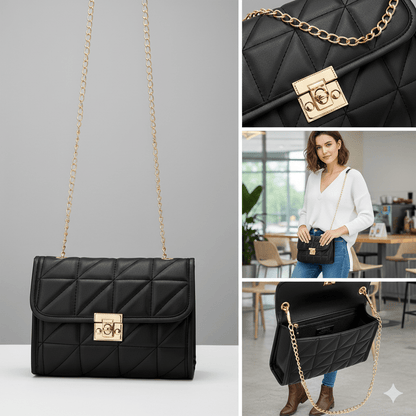Bolso Femenino Cruzado en Matelassé con Cierre Dorado Modelo Lumière Noir