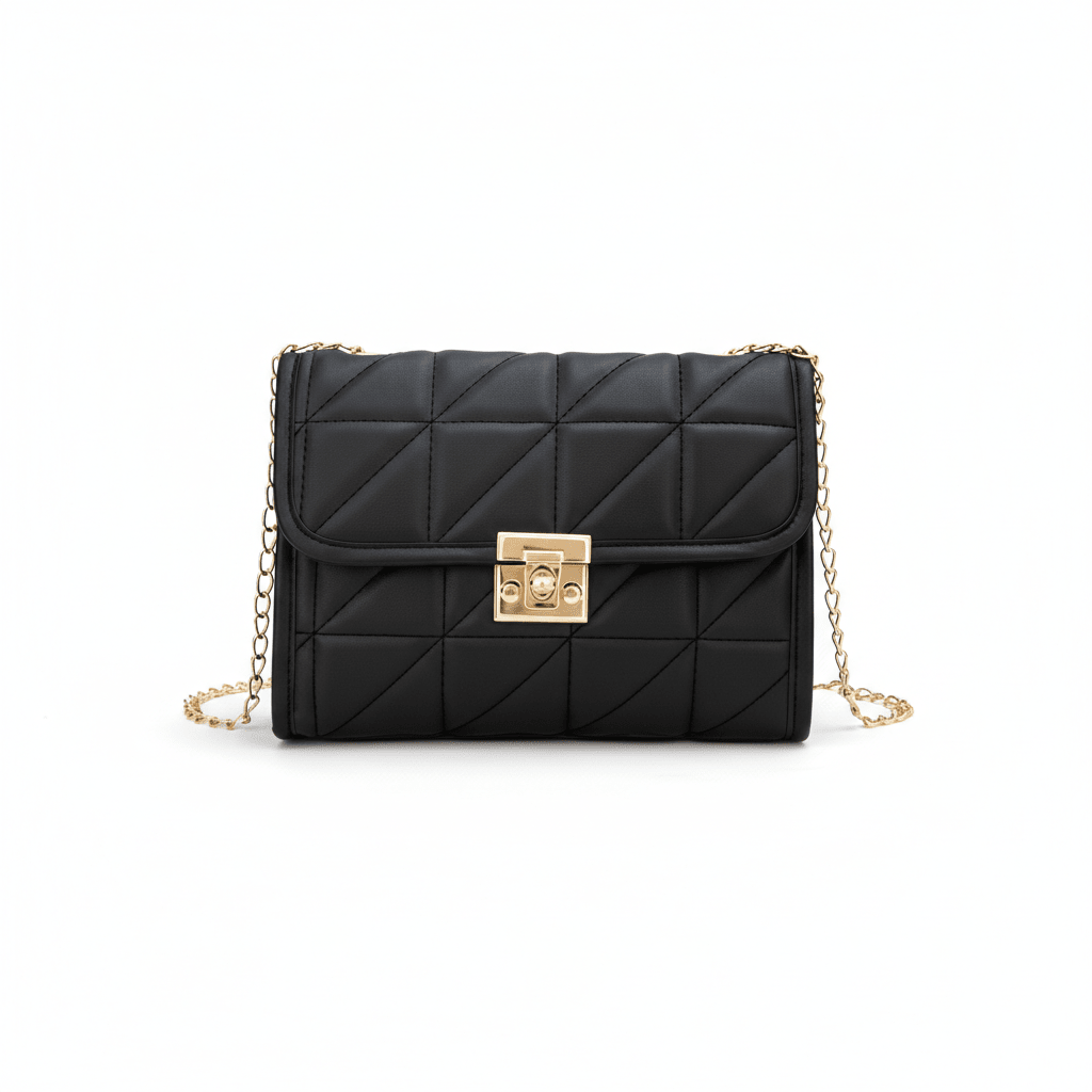 Bolso Femenino Cruzado en Matelassé con Cierre Dorado Modelo Lumière Noir