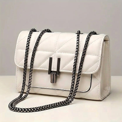Bolsa Feminina Transversal Matelassê em Couro PU com Corrente Modelo Emilly