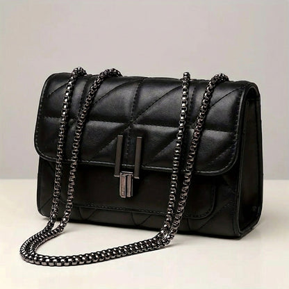 Bolsa Feminina Transversal Matelassê em Couro PU com Corrente Modelo Emilly